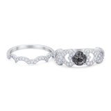 Two Piece Round Natural Stone Art Deco Ring