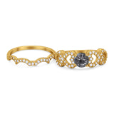 Two Piece Round Natural Stone Art Deco Ring