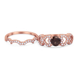 Two Piece Round Natural Stone Art Deco Ring