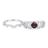 Two Piece Round Natural Stone Art Deco Ring