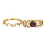 Two Piece Round Natural Stone Art Deco Ring
