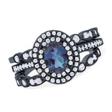 Three Piece Oval Natural Stone Bridal Ring
