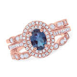 Three Piece Oval Natural Stone Bridal Ring
