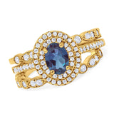 Three Piece Oval Natural Stone Bridal Ring