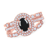 Three Piece Oval Natural Stone Bridal Ring