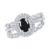 Three Piece Oval Natural Stone Bridal Ring