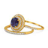 Two Piece Round Natural Stone Bridal Ring