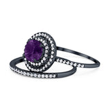 Two Piece Round Natural Stone Bridal Ring