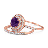 Two Piece Round Natural Stone Bridal Ring
