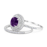 Two Piece Round Natural Stone Bridal Ring