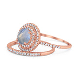 Two Piece Round Natural Stone Bridal Ring