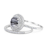 Two Piece Round Natural Stone Bridal Ring
