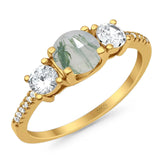 Three Stone Round Natural Stone Ring