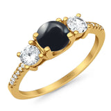 Three Stone Round Natural Stone Ring