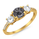 Three Stone Round Natural Stone Ring