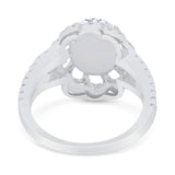 Art Deco Oval Natural Stone Flower Ring