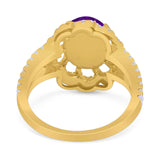 Art Deco Oval Natural Stone Flower Ring