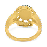 Art Deco Oval Natural Stone Flower Ring