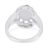Art Deco Oval Natural Stone Flower Ring
