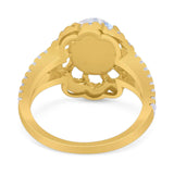 Art Deco Oval Natural Stone Flower Ring