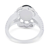 Art Deco Oval Natural Stone Flower Ring