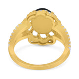 Art Deco Oval Natural Stone Flower Ring