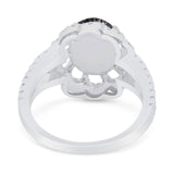 Art Deco Oval Natural Stone Flower Ring