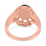 Art Deco Oval Natural Stone Flower Ring