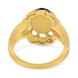 Art Deco Oval Natural Stone Flower Ring