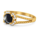 Art Deco Round Natural Stone Floral Ring