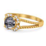 Art Deco Round Natural Stone Floral Ring