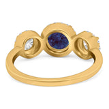 Three Stone Round Natural Stone Ring