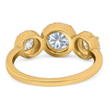 Three Stone Round Natural Stone Ring