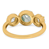 Three Stone Round Natural Stone Ring