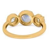 Three Stone Round Natural Stone Ring