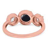 Three Stone Round Natural Stone Ring