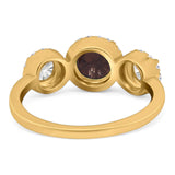 Three Stone Round Natural Stone Ring