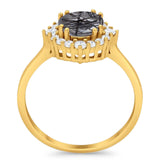 Art Deco Round Natural Stone Halo Ring