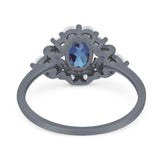 Art Deco Oval Natural Stone Flower Ring