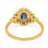 Art Deco Oval Natural Stone Flower Ring