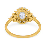 Art Deco Oval Natural Stone Flower Ring