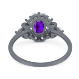 Art Deco Oval Natural Stone Flower Ring