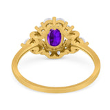 Art Deco Oval Natural Stone Flower Ring