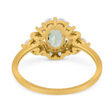 Art Deco Oval Natural Stone Flower Ring
