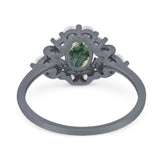 Art Deco Oval Natural Stone Flower Ring