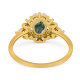 Art Deco Oval Natural Stone Flower Ring