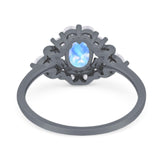Art Deco Oval Natural Stone Flower Ring