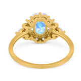 Art Deco Oval Natural Stone Flower Ring
