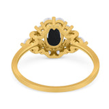 Art Deco Oval Natural Stone Flower Ring