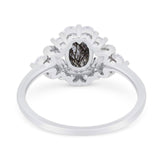 Art Deco Oval Natural Stone Flower Ring